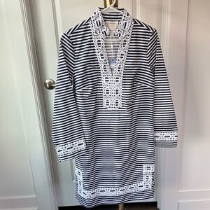 Sail to Sable Striped Dress with Lace Detail